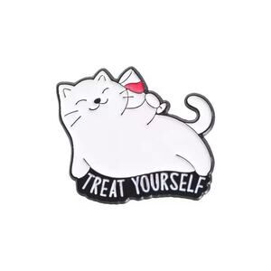 "Treat Yourself" kitty cat enamel pin NEW kitten